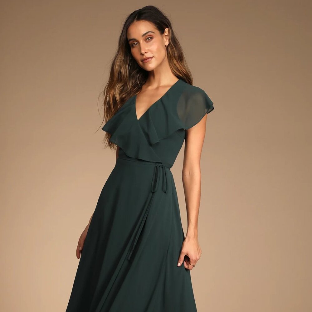 Lulus Emerald Green Short Sleeve Maxi Wrap Dress
